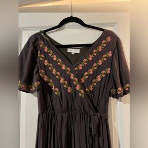 The Parklan Embroidered Wrap Dress in Charcoal size Small
